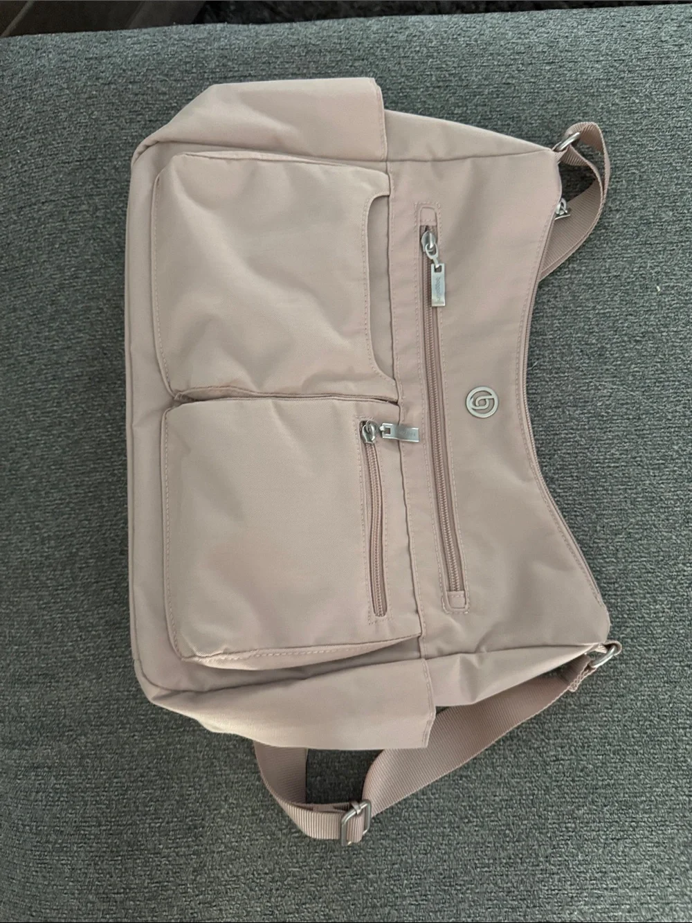 Soft Blush Hobo Bag with Front Zip Pockets